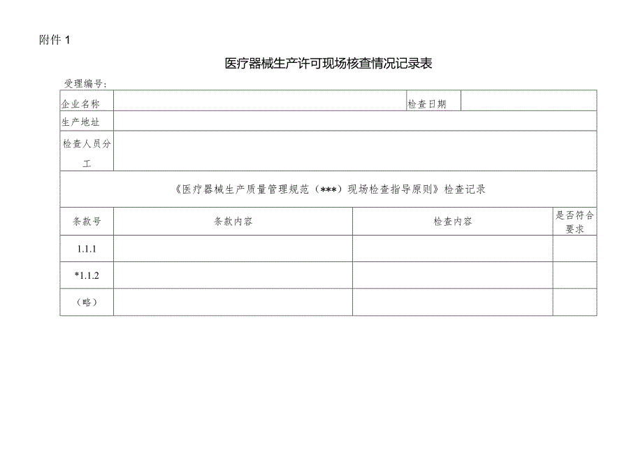 医疗器械生产许可现场核查情况记录表.docx_第1页