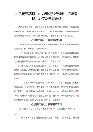 心肌梗死病理、心力衰竭形成机制、临床表现、治疗及恢复要点.docx