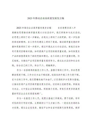 2023年推动企业高质量发展发言稿.docx