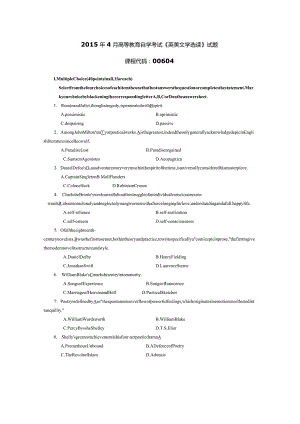 2015年04月自学考试00604《英美文学选读》试题和答案.docx