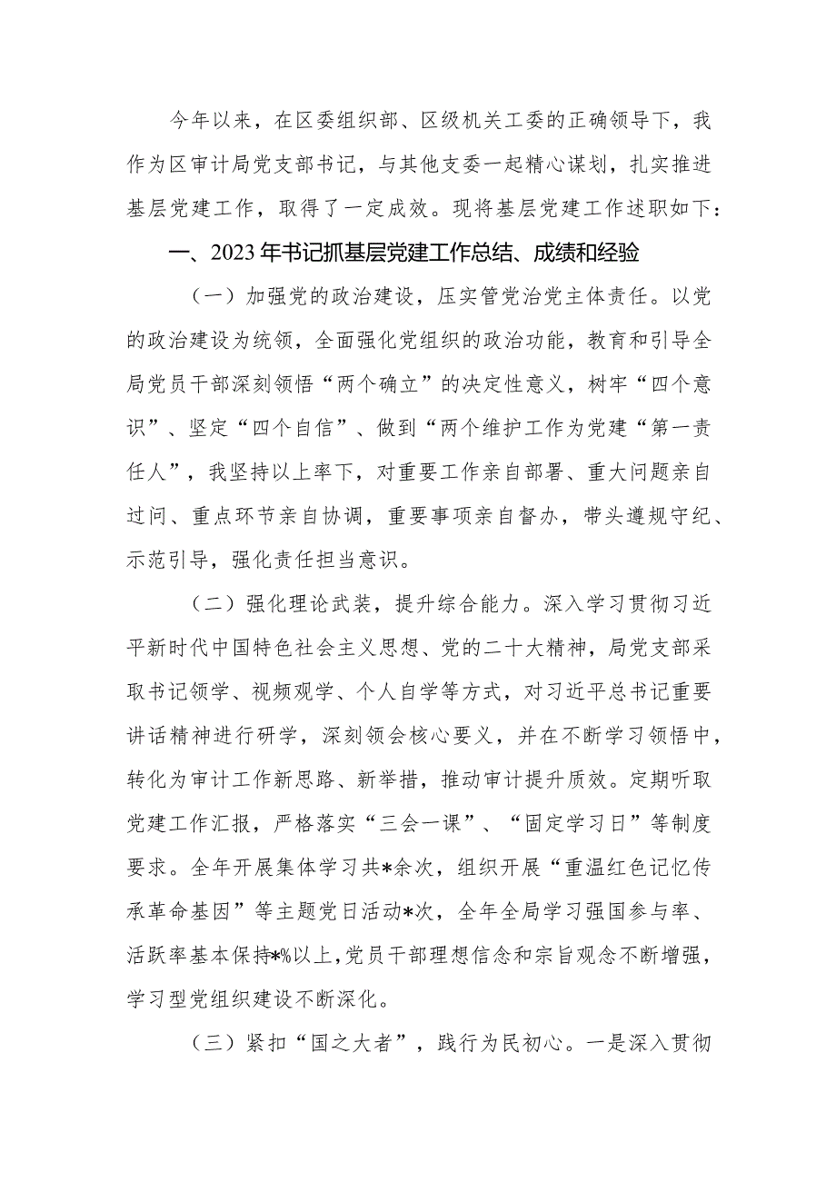 2023年区审计局党支部书记抓基层党建工作述职报告.docx_第2页