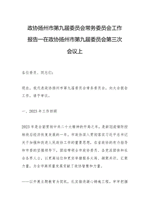 政协扬州市第九届委员会常务委员会工作报告—在政协扬州市第九届委员会第三次会议上.docx