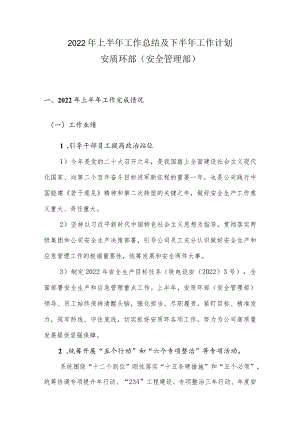 2022年上工作总结及下半年工作计划-安质环部.docx