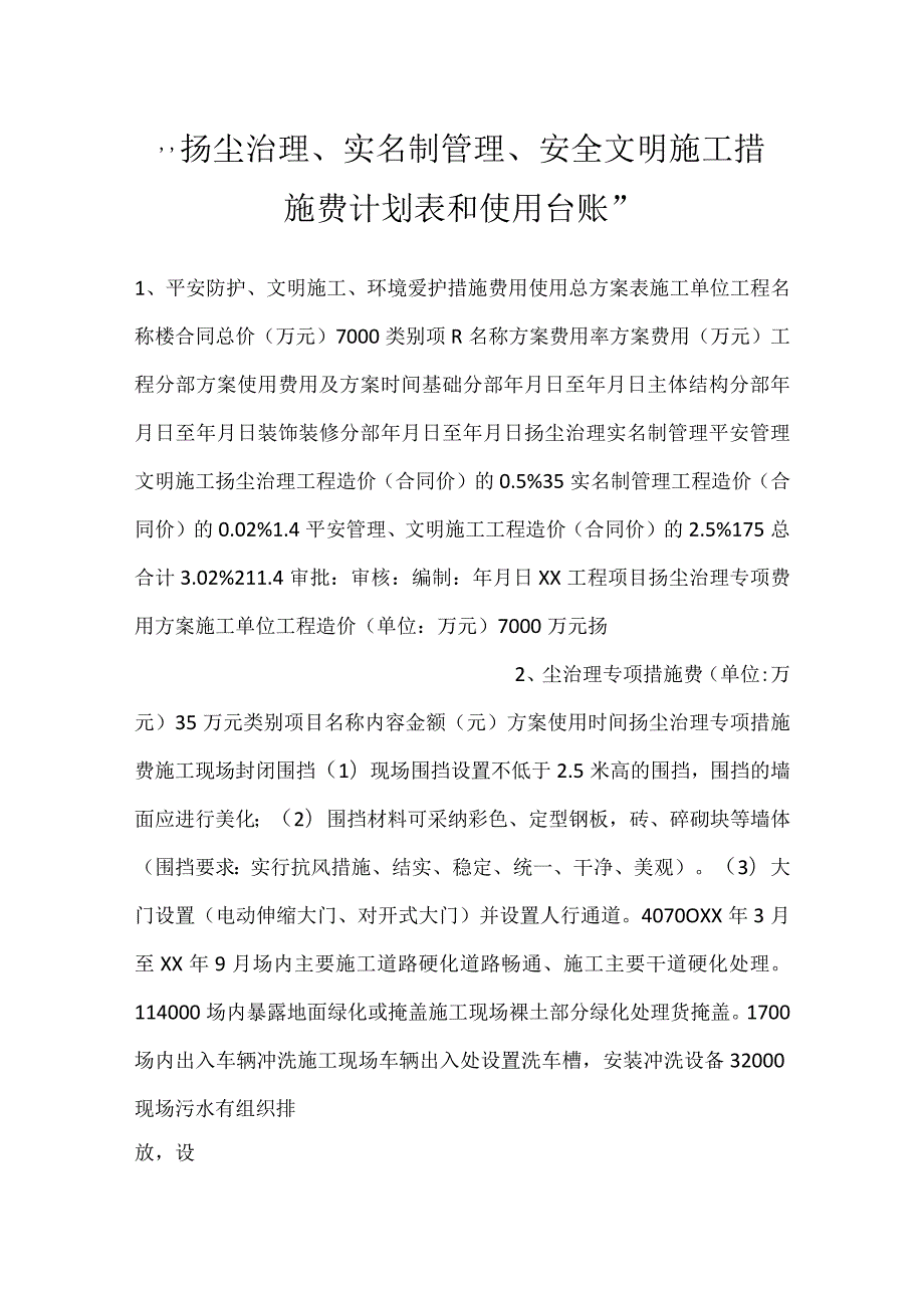 -扬尘治理、实名制管理、安全文明施工措施费计划表和使用台账-.docx_第1页