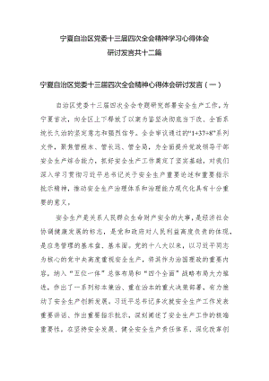 12篇2023学习贯彻宁夏自治区党委十三届四次全会精神心得体会研讨发言材料.docx