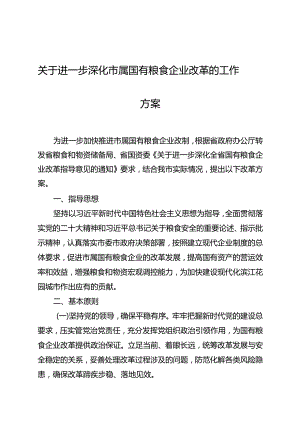 关于进一步深化市属国有粮食企业改革的工作方案.docx