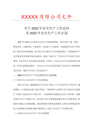 2022年安全工作总结和2023年安全计划.docx