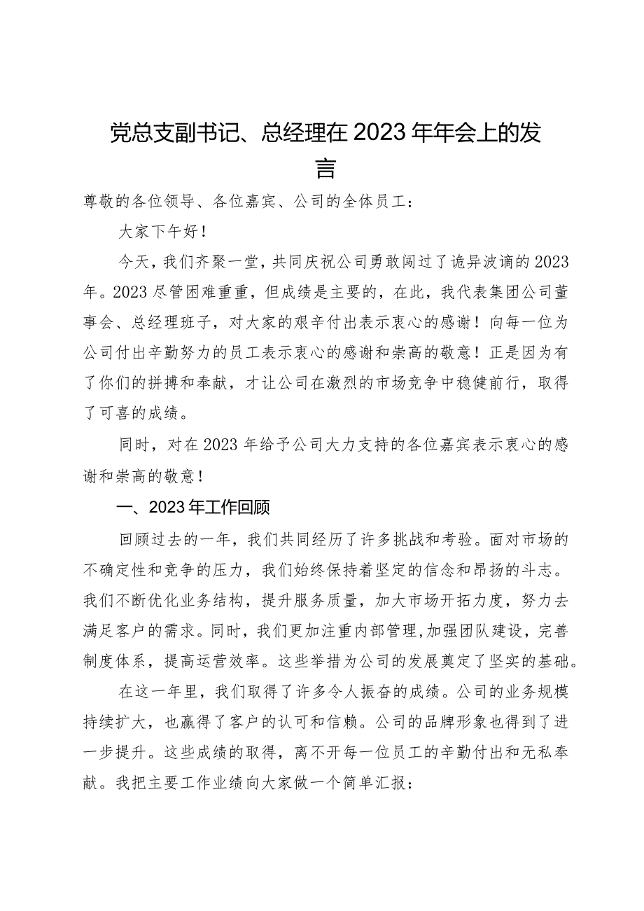 党总支副书记、总经理在2023年年会上的发言.docx_第1页