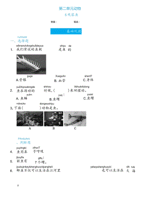 2-5观察鱼（练习）一年级下册科学教科版.docx