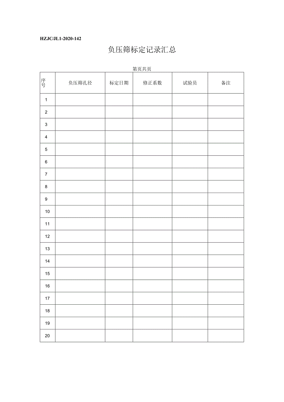 142负压筛标定记录汇总.docx_第1页