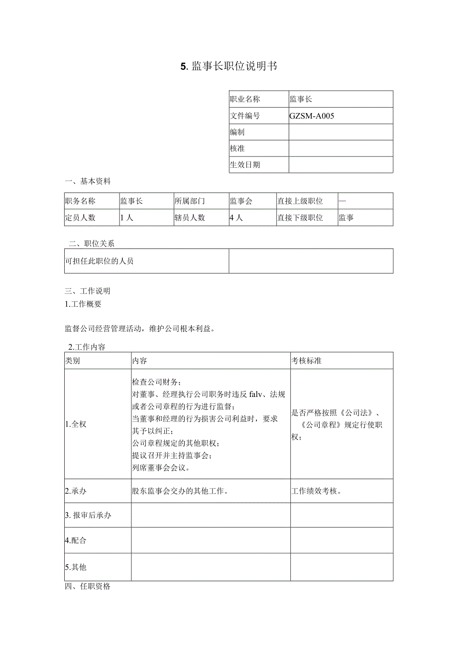 监事长职位说明书.docx_第1页