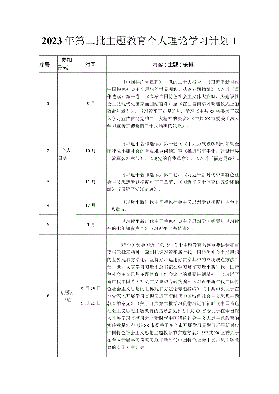 2023年第二批主题教育个人理论学习计划任务进度表（范文2篇）.docx_第2页