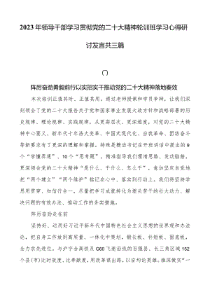 2023年领导干部学习贯彻党的二十大精神轮训班学习心得研讨发言共三篇.docx