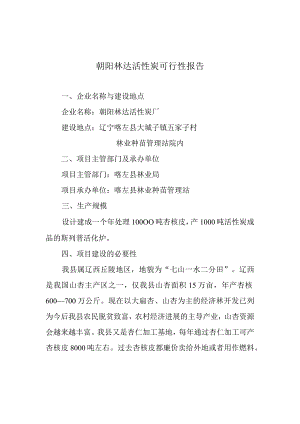 朝阳林达活性炭可行性报告.docx