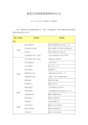 新发行纪特邮票销售网点公示.docx