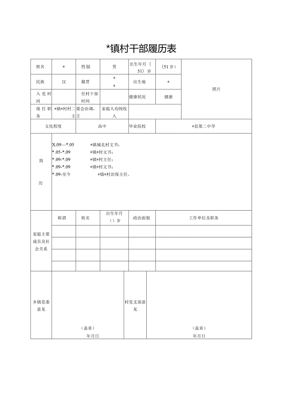 村干部履历表.docx_第1页