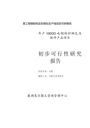 某工程钢结构及彩钢瓦生产线项目可研报告.docx