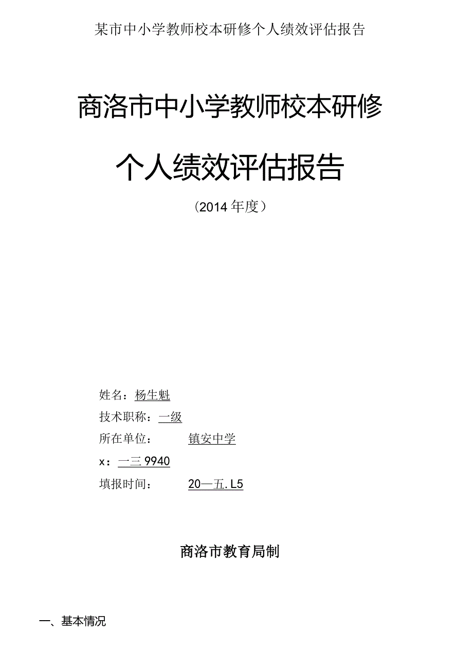 某市中小学教师校本研修个人绩效评估报告.docx_第1页