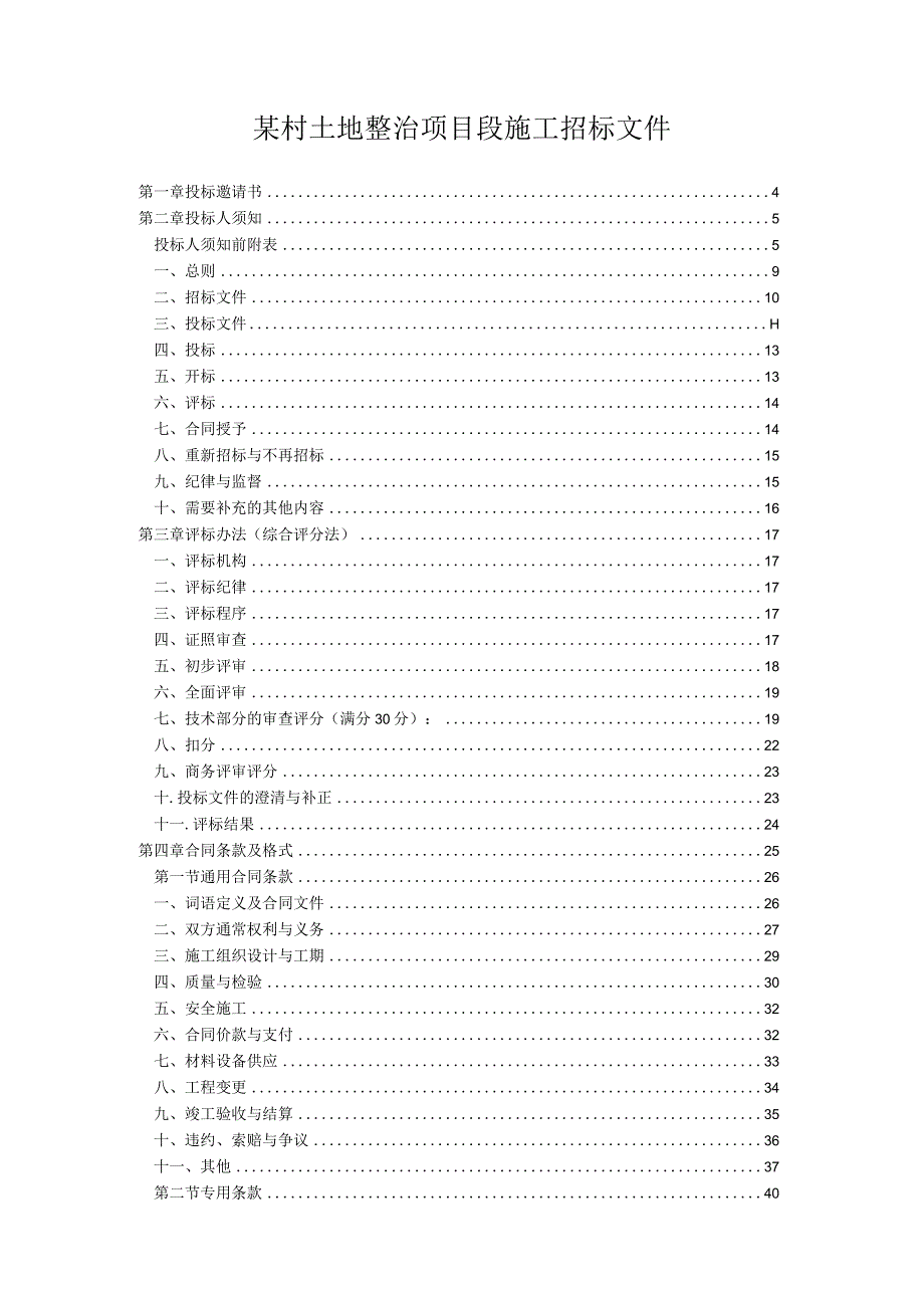 某村土地整治项目段施工招标文件.docx_第1页