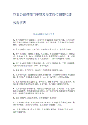 物业公司各部门主管及员工岗位职责和绩效考核表.docx