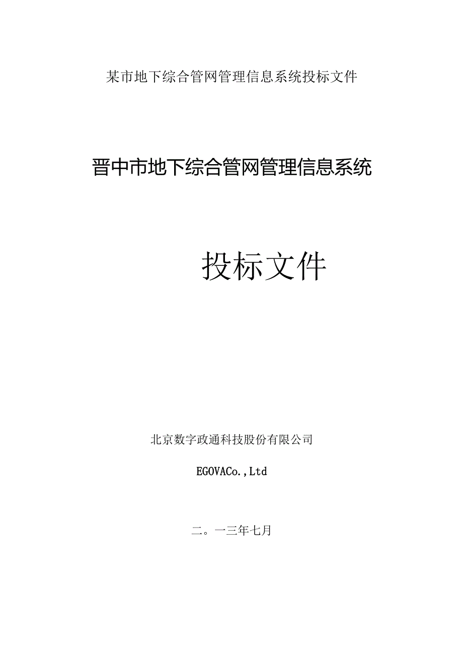 某市地下综合管网管理信息系统投标文件.docx_第1页