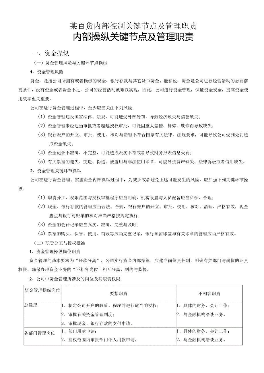 某百货内部控制关键节点及管理职责.docx_第1页