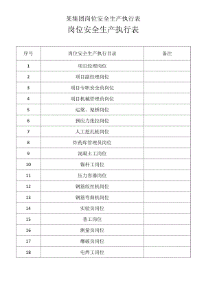 某集团岗位安全生产执行表.docx