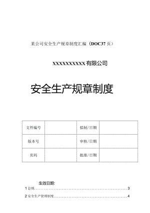 某公司安全生产规章制度汇编(DOC37页).docx