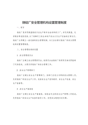 烧结厂安全管理机构设置管理制度.docx