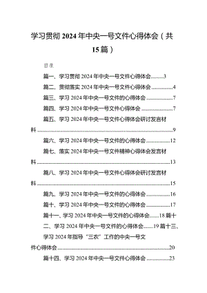 学习贯彻2024年中央一号文件心得体会15篇（详细版）.docx