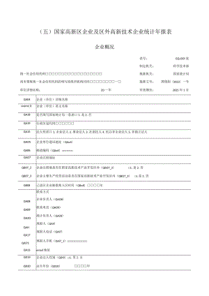 五国家高新区企业及区外高新技术企业统计年报表.docx