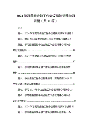 2024学习贯彻金融工作会议精神党课学习讲稿11篇（最新版）.docx