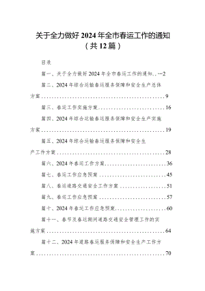 关于全力做好2024年全市春运工作的通知（共12篇）.docx