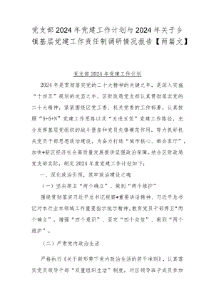 党支部2024年党建工作计划与2024年关于乡镇基层党建工作责任制调研情况报告【两篇文】.docx