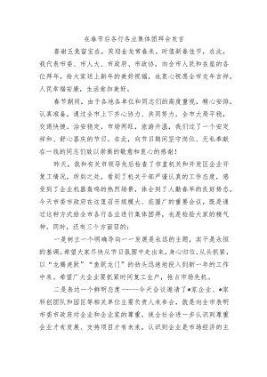 在春节后各行各业集体团拜会发言.docx