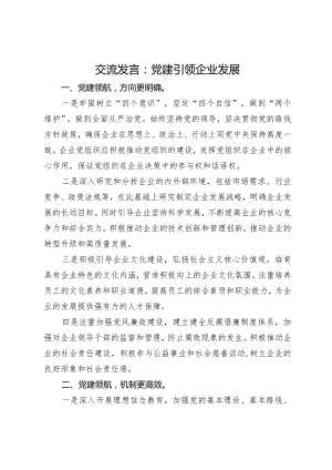 交流发言：党建引领企业发展.docx