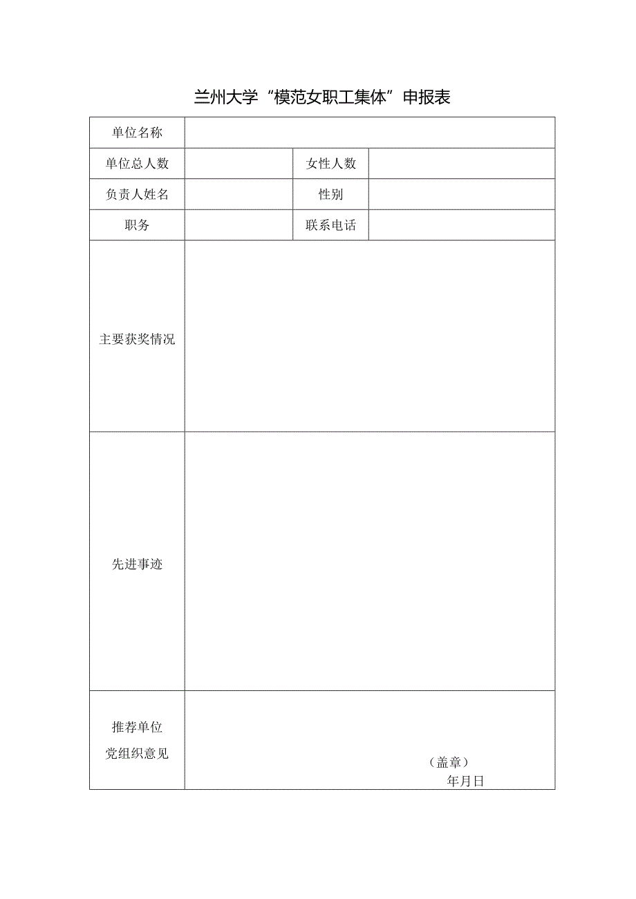 兰州大学“模范女职工集体”申报表.docx_第1页