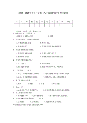 2024—2024学年第一学期《人体组织解剖学》期末试题.docx