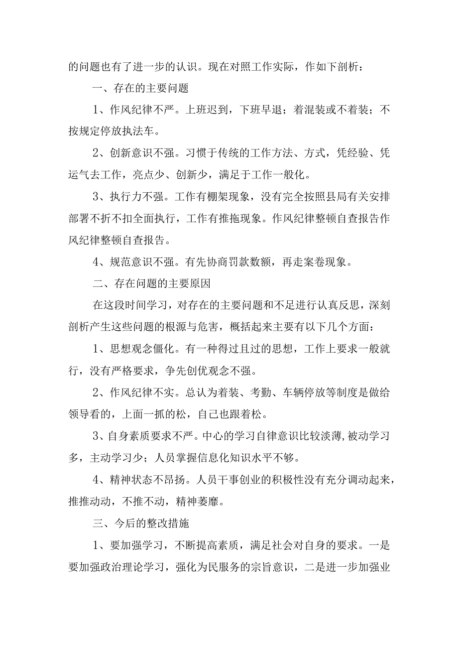 “作风纪律整顿”活动自查自纠工作报告五篇.docx_第3页