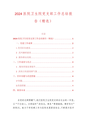 2024医院卫生院党支部工作总结报告（精选）.docx