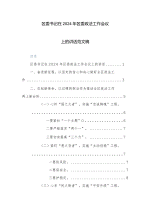 区委书记在2024年区委政法工作会议上的讲话范文稿.docx