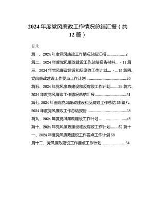 2024年度党风廉政工作情况总结汇报12篇（最新版）.docx