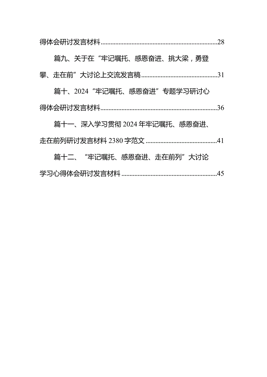 2024在牢记嘱托、感恩奋进、走在前列大讨论上的研讨发言提纲12篇（精选版）.docx_第2页