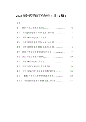 2024年社区党建工作计划（共12篇）.docx