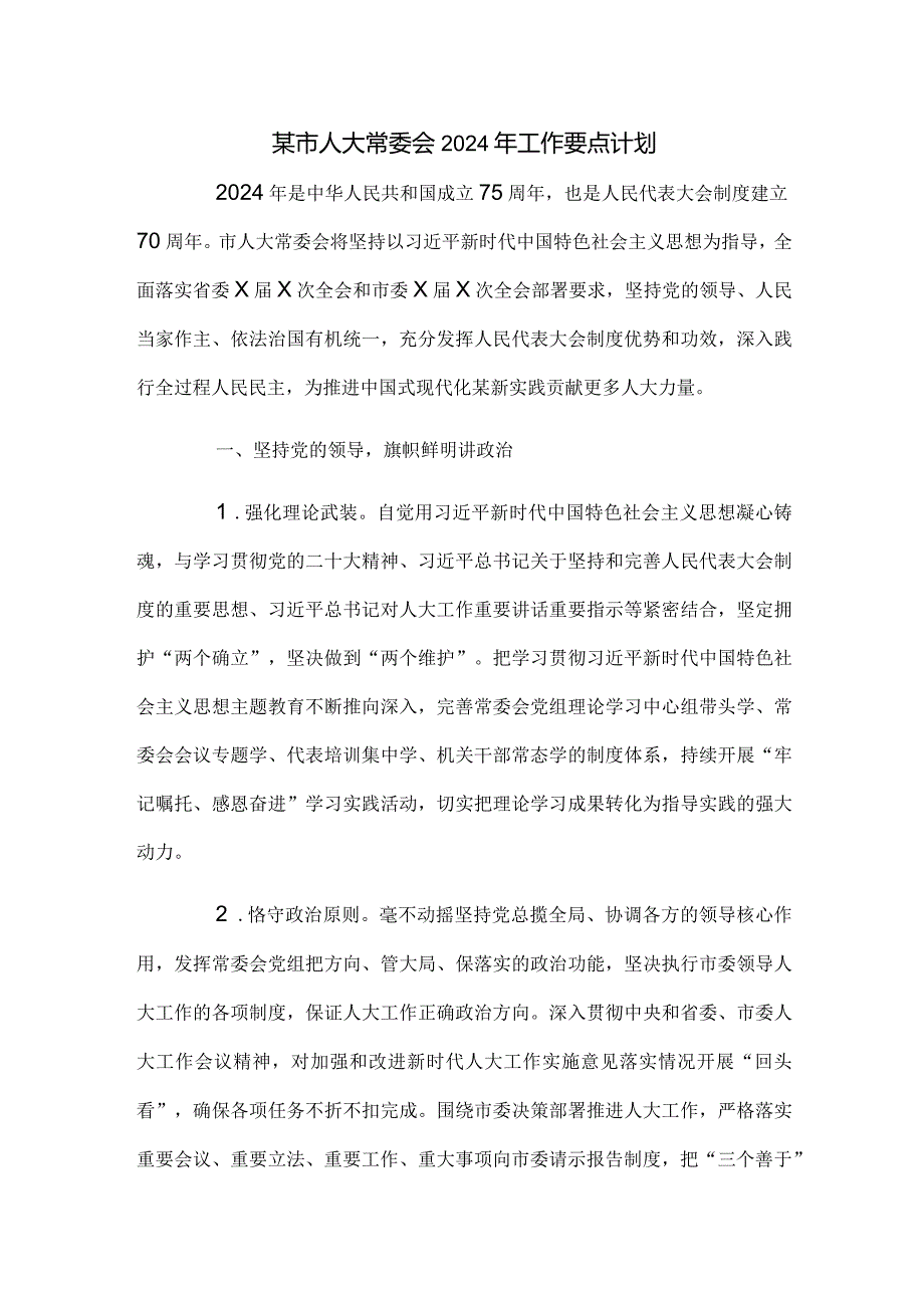 某市人大常委会2024年工作要点计划.docx_第1页