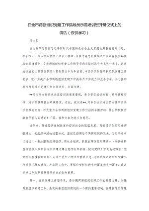 在全市两新组织党建工作指导员示范培训班开班仪式上的讲话.docx