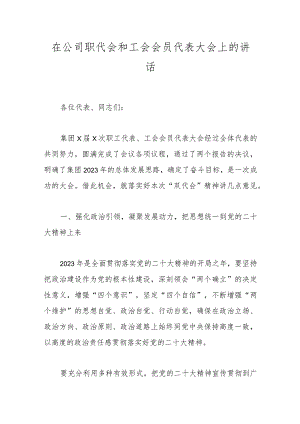 在公司职代会和工会会员代表大会上的讲话.docx