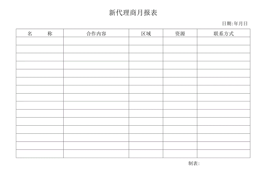 XX电工设备厂新代理商月报表（2024年）.docx_第1页