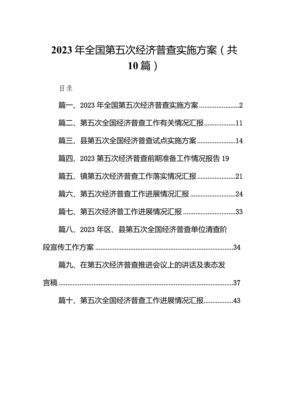 2023年全国第五次经济普查实施方案范文10篇（详细版）.docx_第1页