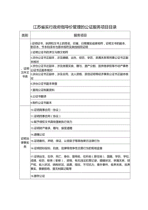 江苏省实行政府指导价管理的公证服务项目目录及收费标准.docx